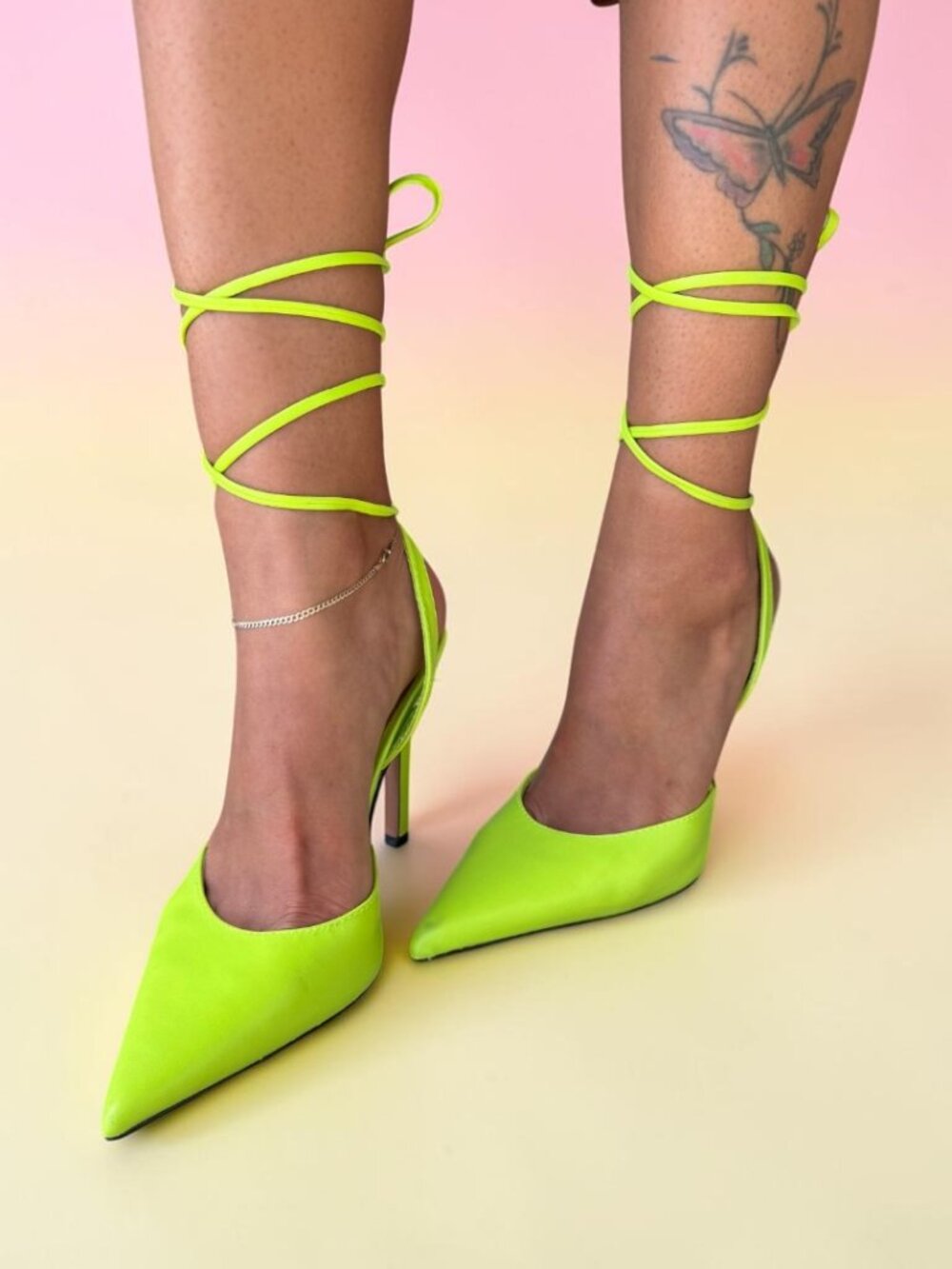 ASOS Neon Lime Lace-Up Stiletto Pumps Size 7 NWT Y2K Party Heels